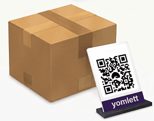 Colis et présentoir QR code Yomlett